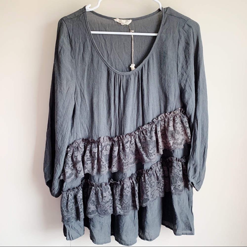 Entro Boutique Gray Boho Tuffle 3/4 Sleeve NWT